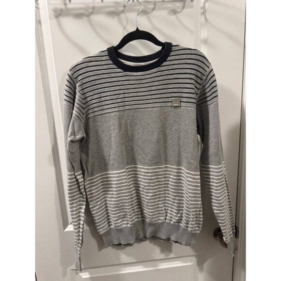 Bench Men's Large Gray Striped Crewneck Knit Sweater Long Sleeve Casual - Picture 1 of 6